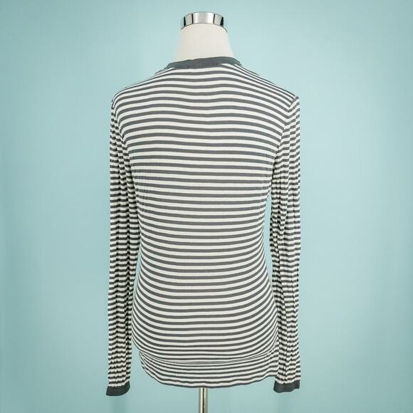 Max Mara Size Small S Gray White Stripe Print Crew Neck Long Sleeve Knit Top - Picture 2 of 5